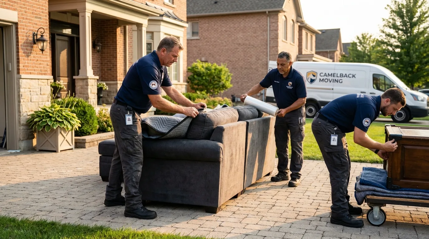 Large estate moving crew wrapping furniture in Gill, MA
